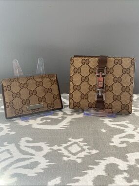 Gucci Jackie GG Canvas Compact Wallet & Gucci GG Canvas Card Case Flap Wallet